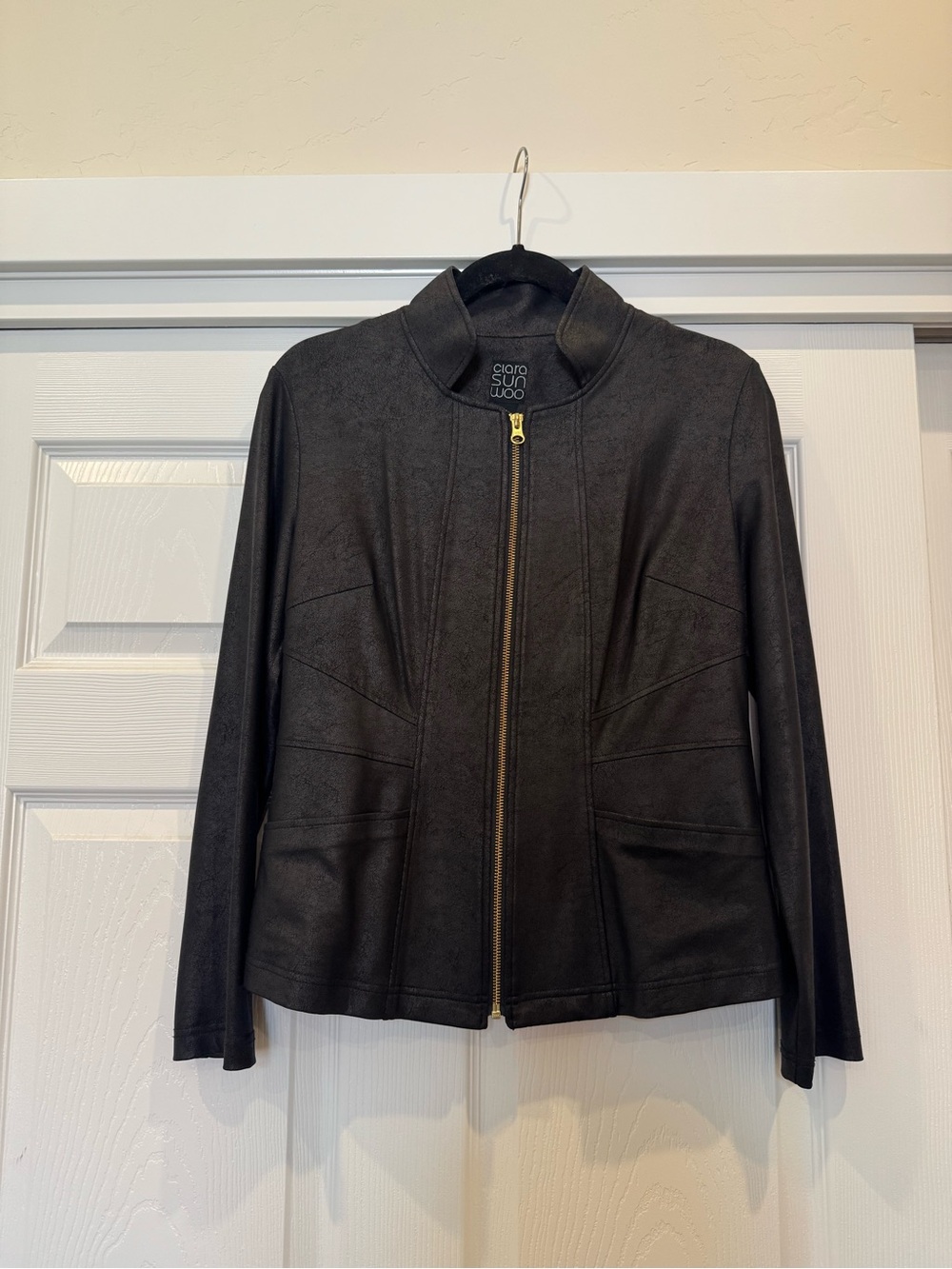 CLARA SUNWOO Black Zip-Up Faux Leather Jacket